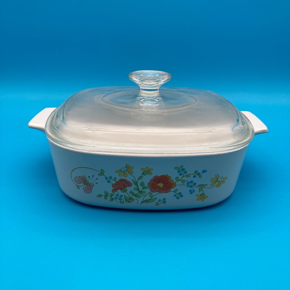 Vintage CorningWare Wildflower 2L Casserole Dish A-2-B With Pyrex Lid